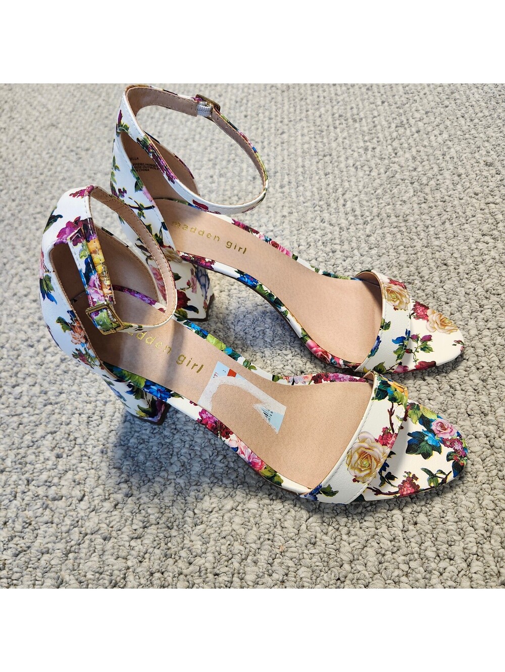 Madden Girl Beella Floral Ankle Strap Block Heel Sandals Size 10 New